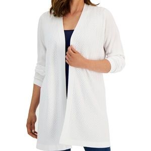 Karen Scott Chevron Stitch Open Front Cardigan